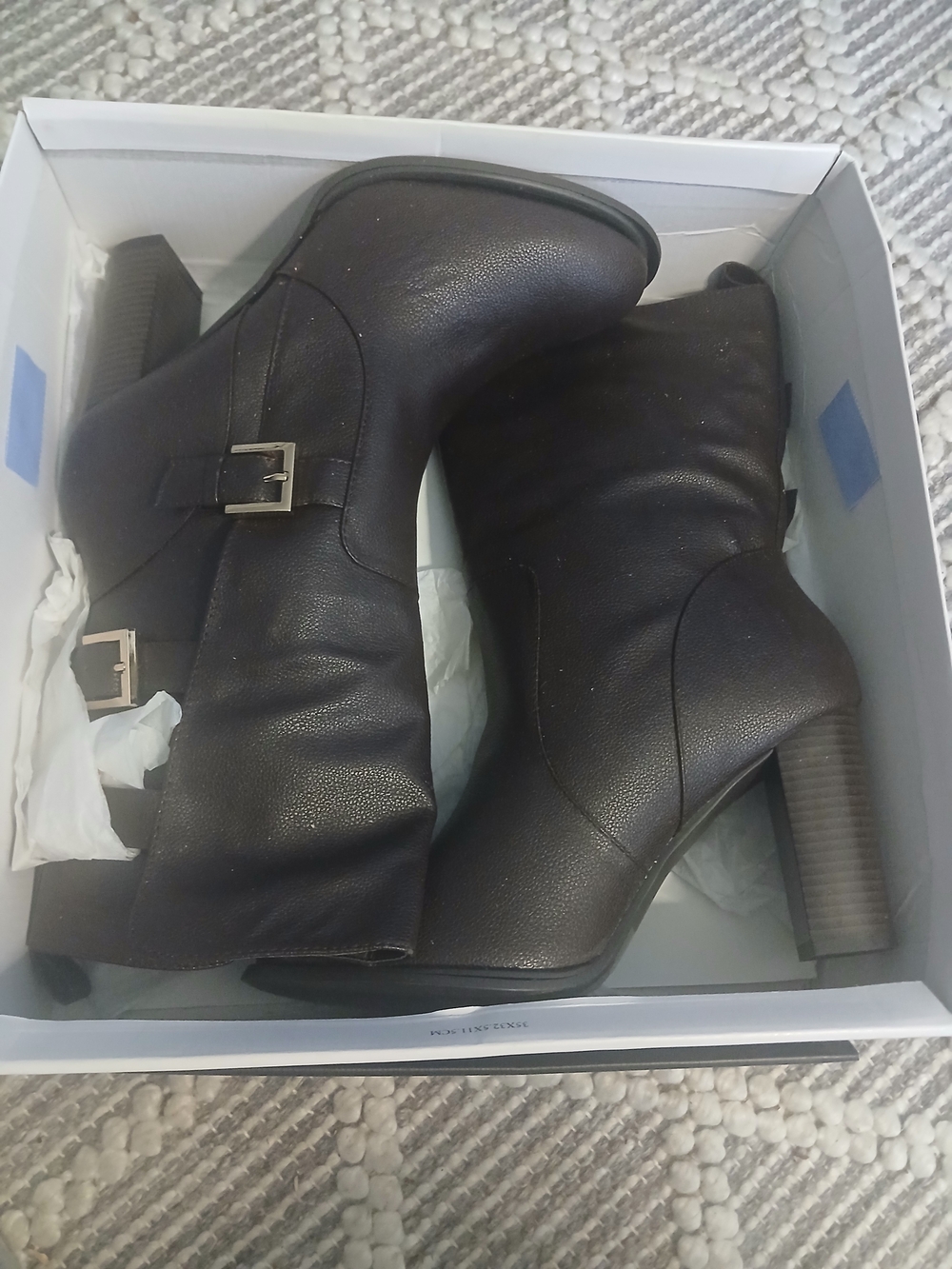 IZABELLA RUE Women’s Black Mid-Calf Block Heel Buckle Boots